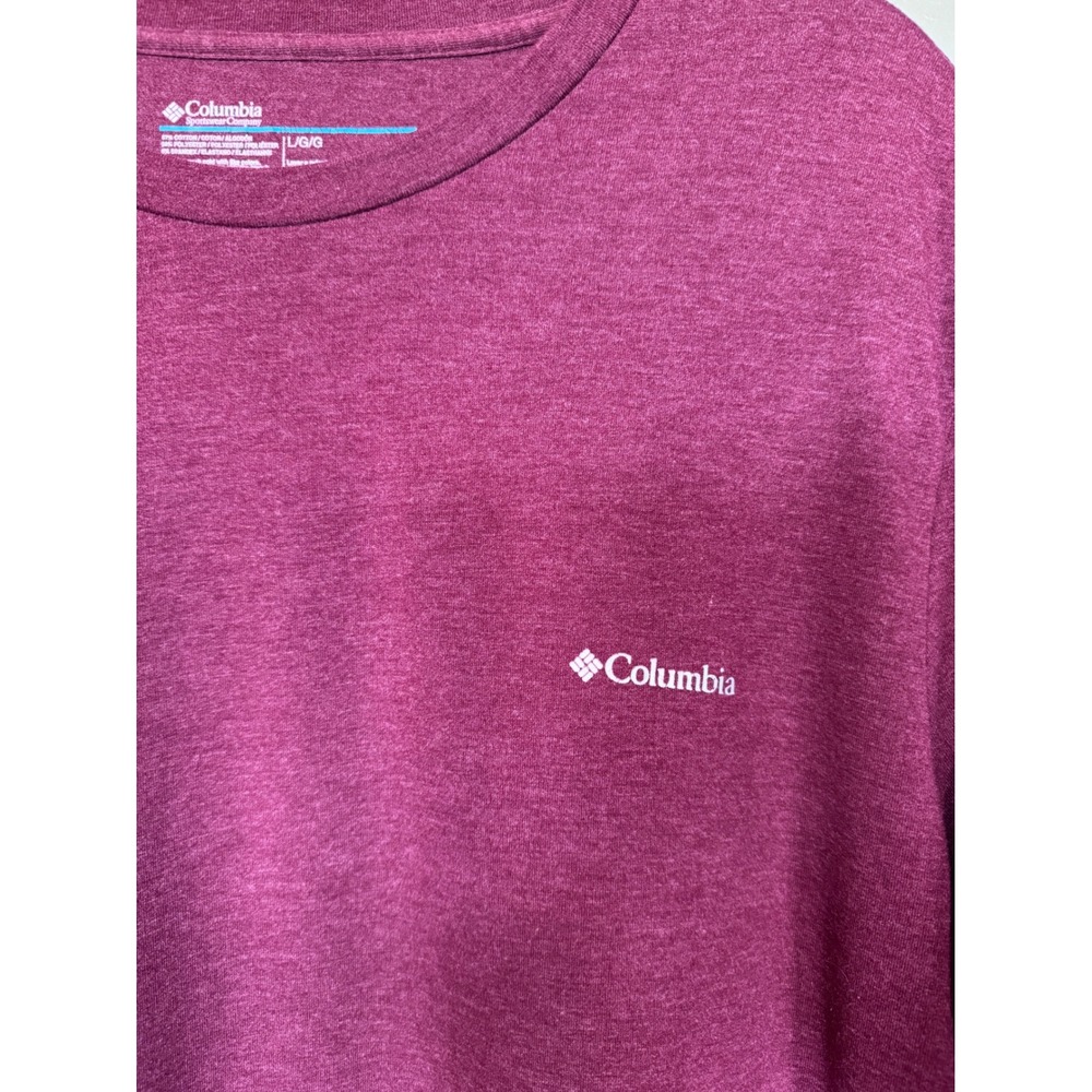 Columbia Mens Heathered Burgundy Red Short Sleeve Logo T-Shirt Large - Picture 2 of 6